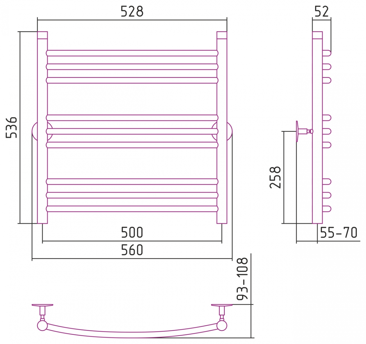 Полотенцесушитель водяной Стилье Универсал-58 600x500