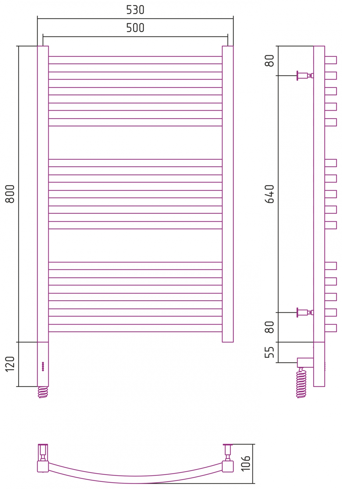 Полотенцесушитель электрический Сунержа Аркус 3.0 800x500