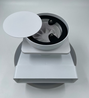 Решетка скрытого монтажа для натяжного потолка FoZa d150мм с вентилятором на шарикоподшипнике d100мм c выходом на трубу 100/125мм